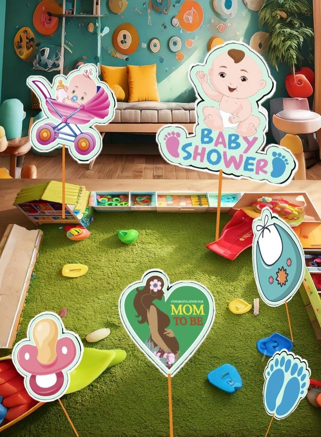 pop colours Baby Shower Cake Toppers | Set of 6 Pieces | Stroller Pacifier Bib Footprint Design | Baby Shower - Image 4